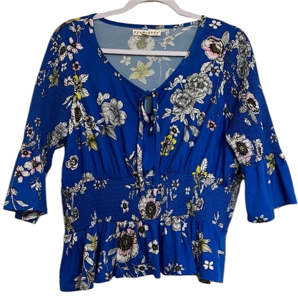Eye Candy Royal Blue Floral Top Size 1X